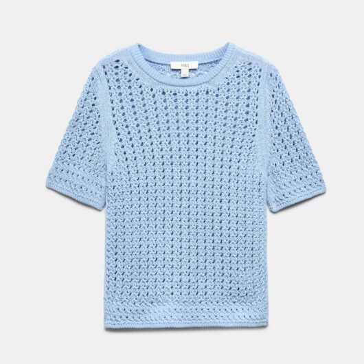 M&S Cotton Blend Textured Knitted Top Faded Blue