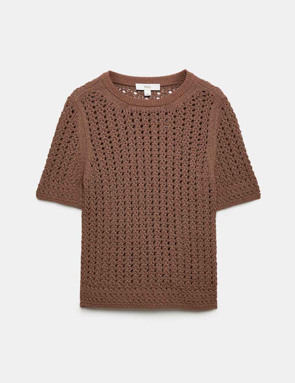 M&S Cotton Blend Textured Knitted Top Golden Brown
