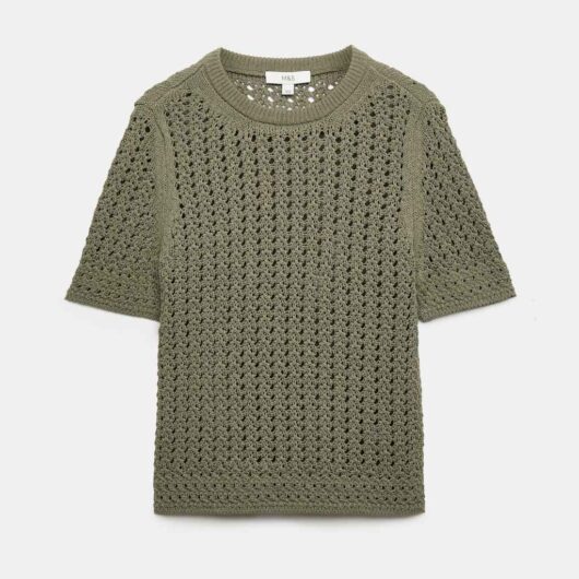 M&S Cotton Blend Textured Knitted Top Light Olive
