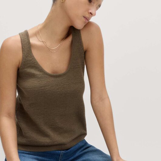 M&S Cotton Blend Textured Scoop Neck Knitted Vest Olive