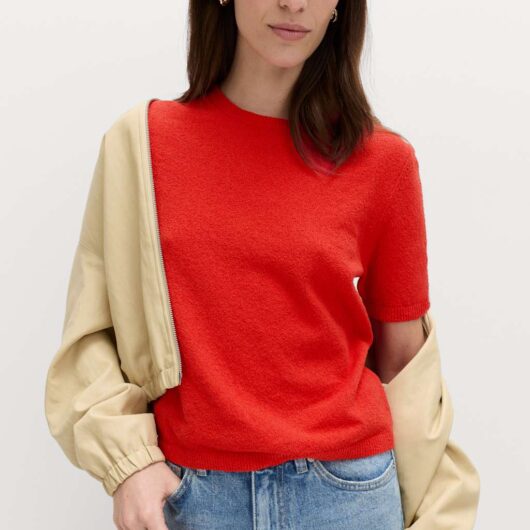 M&S Cotton Rich Boucle Slim Fit Knitted Top Chilli