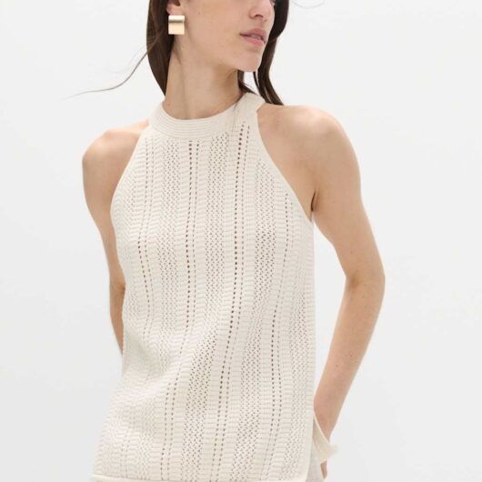 M&S Cotton Rich Crochet Style Knitted Vest Ivory