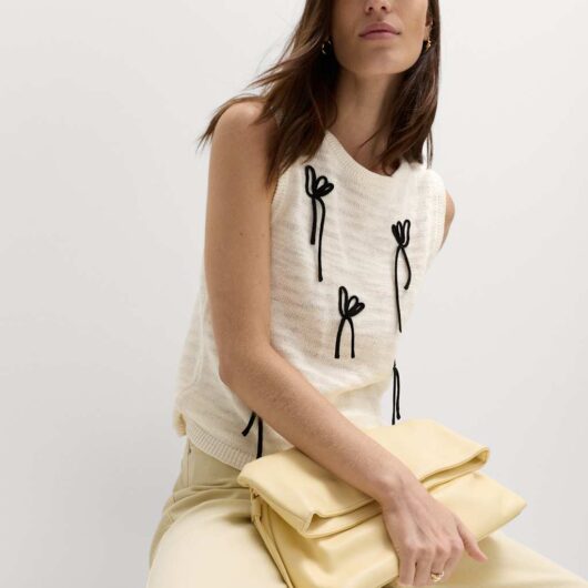 M&S Cotton Rich Floral Cornelli Knitted Vest Ivory