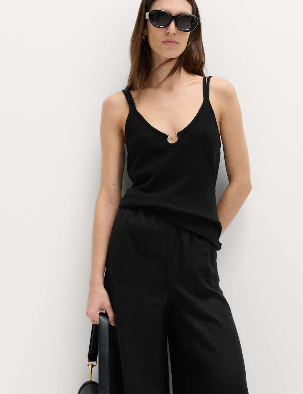 M&S Cotton Rich Keyhole Detail Knitted Vest Black