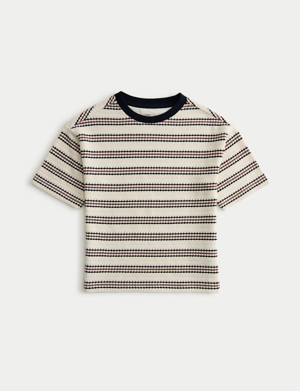 M&S Cotton Rich Knitted Striped T-Shirt (2-8 Yrs) Brown Mix