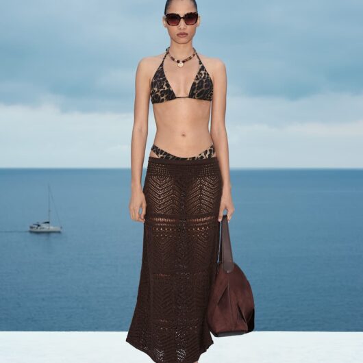 M&S Cotton Rich Pointelle Knitted Maxi Skirt Raisin