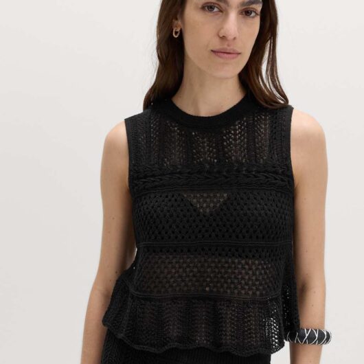 M&S Cotton Rich Pointelle Knitted Vest Black