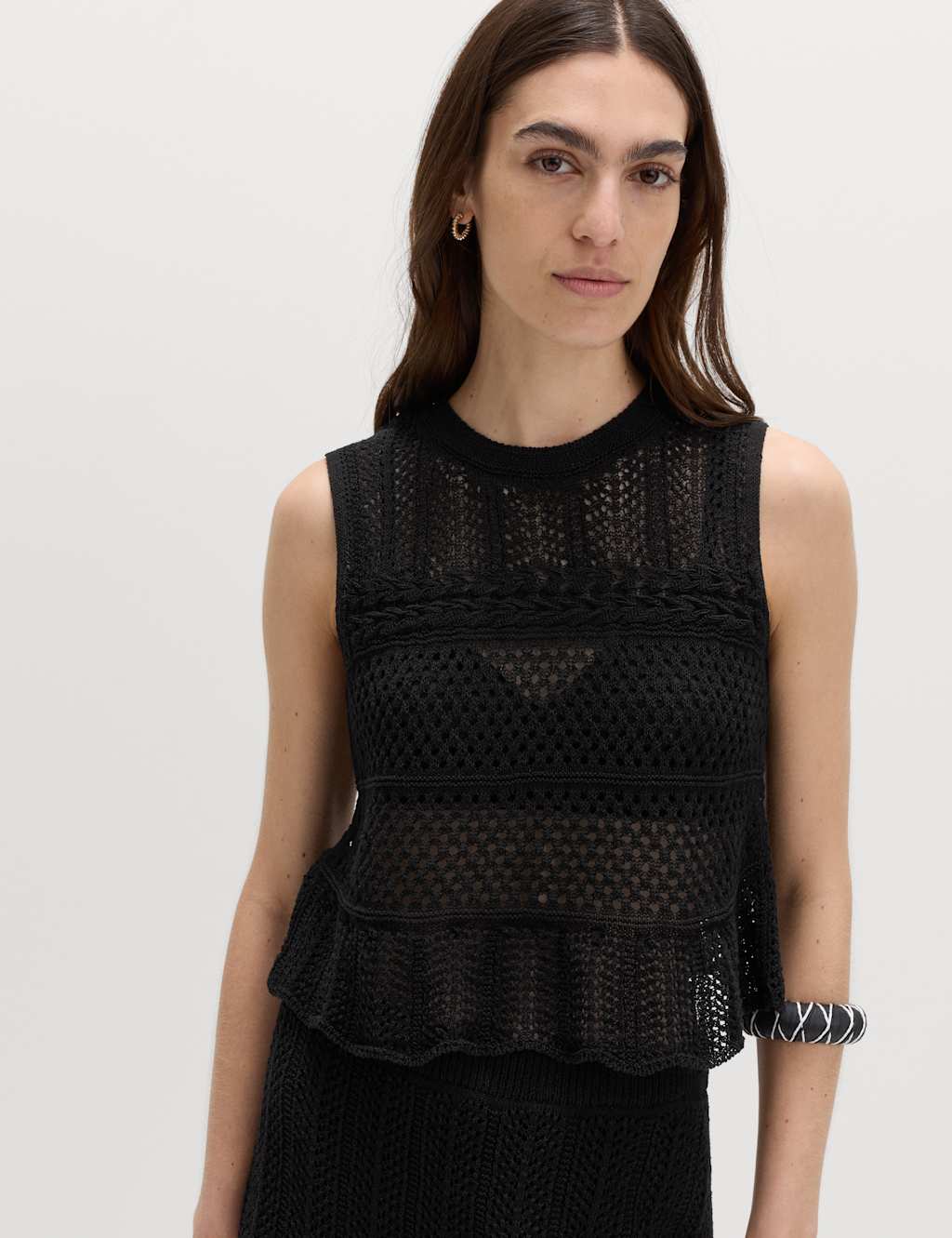 M&S Cotton Rich Pointelle Knitted Vest Black
