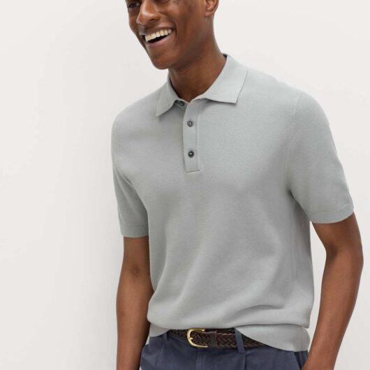 M&S Cotton Rich Regular Fit Knitted Polo Shirt Silver Grey