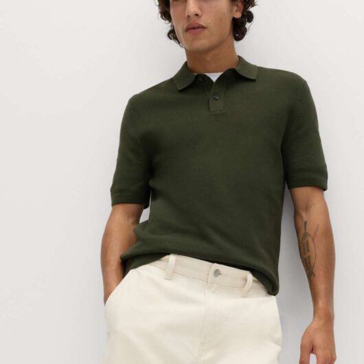 M&S Cotton Rich Slim Fit Knitted Polo Shirt Dark Khaki