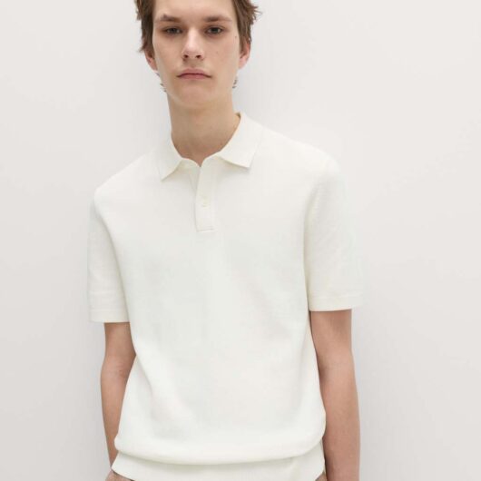 M&S Cotton Rich Slim Fit Knitted Polo Shirt Ivory