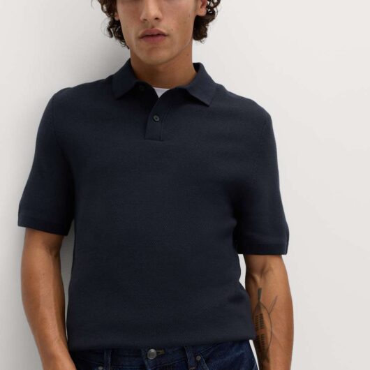 M&S Cotton Rich Slim Fit Knitted Polo Shirt Navy
