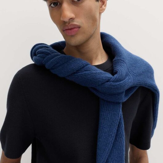 M&S Cotton Rich Textured Knitted T-Shirt Navy
