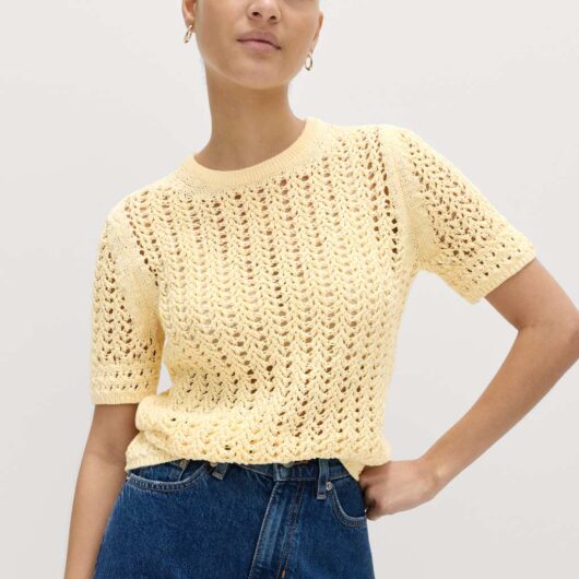 M&S Cotton Rich Textured Knitted Top Pale Yellow