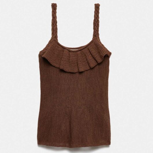 M&S Cotton Rich Textured Scoop Neck Knitted Vest Conker