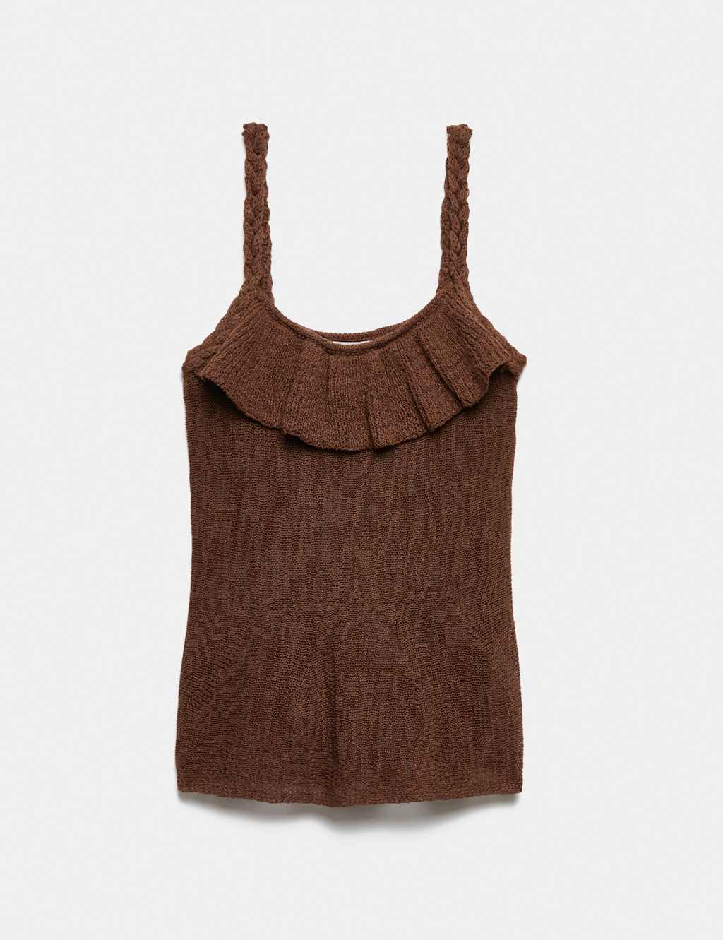 M&S Cotton Rich Textured Scoop Neck Knitted Vest Conker