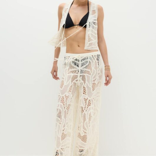 M&S Crochet Style Knitted Trousers Ivory