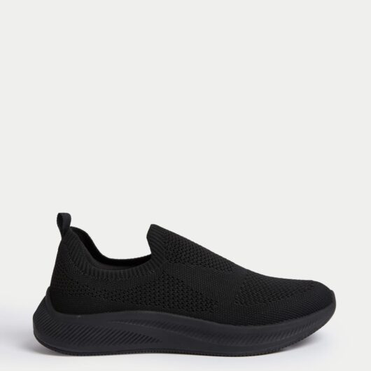 M&S Knitted Slip On Trainers Black/Black