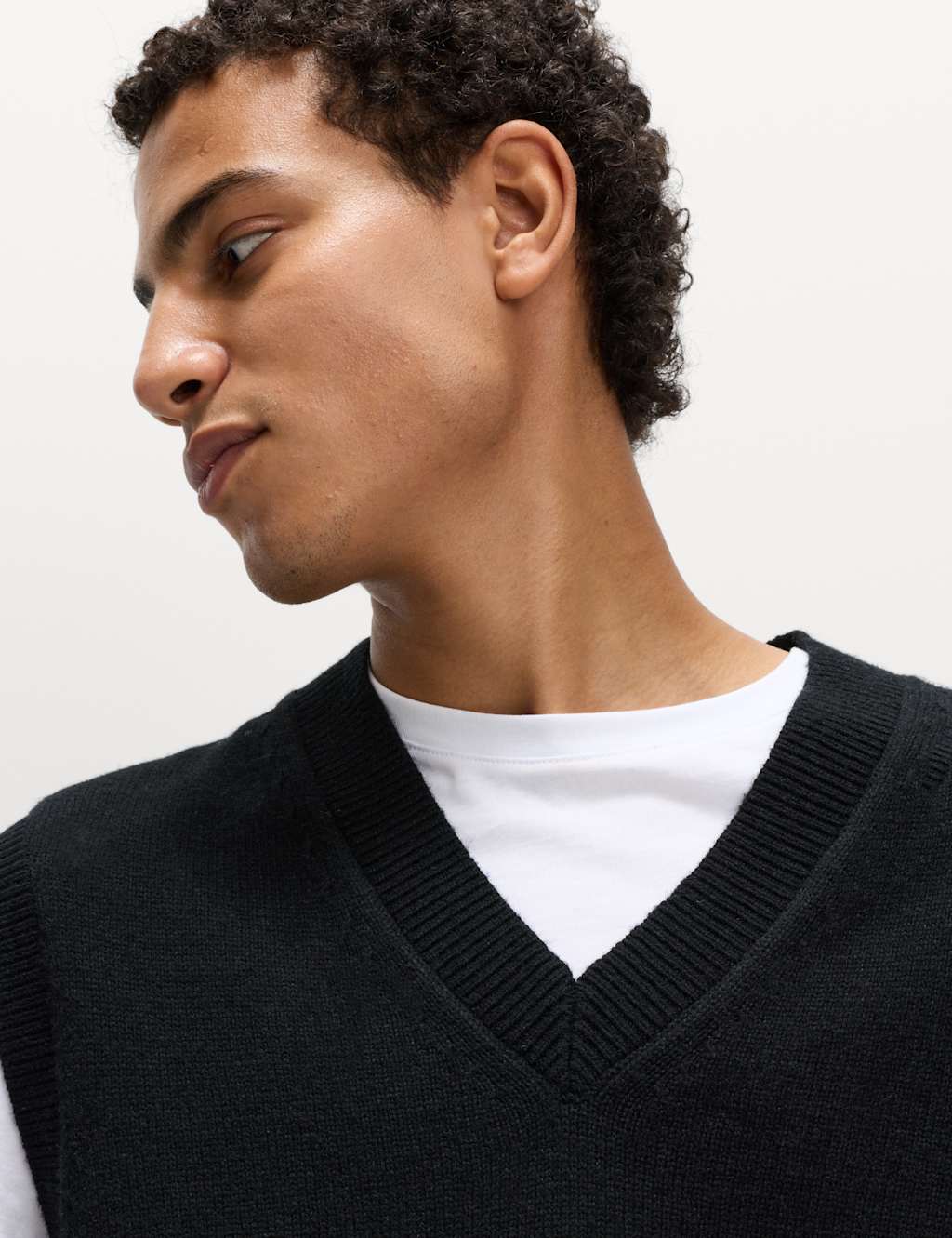 M&S Lambswool Blend V-Neck Knitted Vest Black