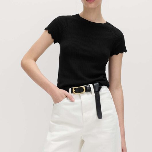 M&S Pointelle Slim Fit Knitted Top Black