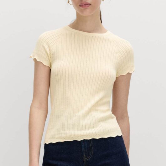 M&S Pointelle Slim Fit Knitted Top Buttermilk