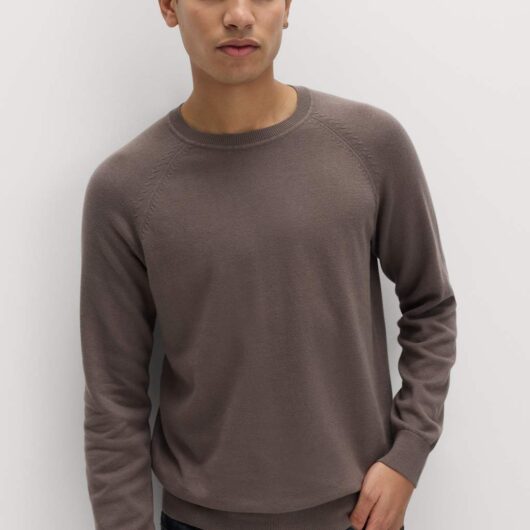 M&S Pure Cotton Crew Neck Jumper Medium Brown