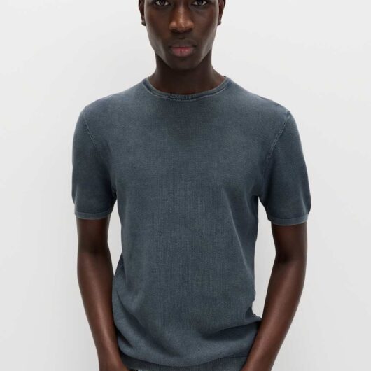 M&S Pure Cotton Garment Dyed Knitted T-Shirt Navy