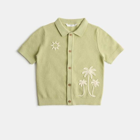M&S Pure Cotton Knitted Embroidered Polo Shirt (2-8 Yrs) Avocado