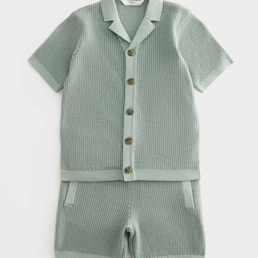 M&S Pure Cotton Knitted Outfit (2-8 Yrs) Green
