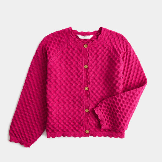 M&S Pure Cotton Pointelle Cardigan (2-8 Yrs) Fuchsia