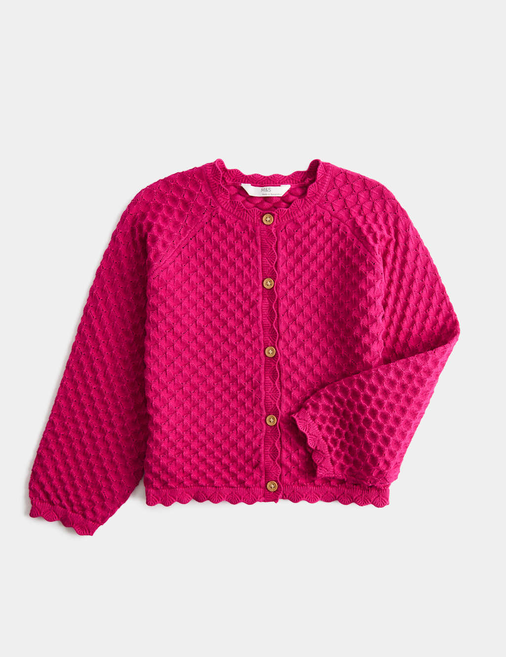 M&S Pure Cotton Pointelle Cardigan (2-8 Yrs) Fuchsia