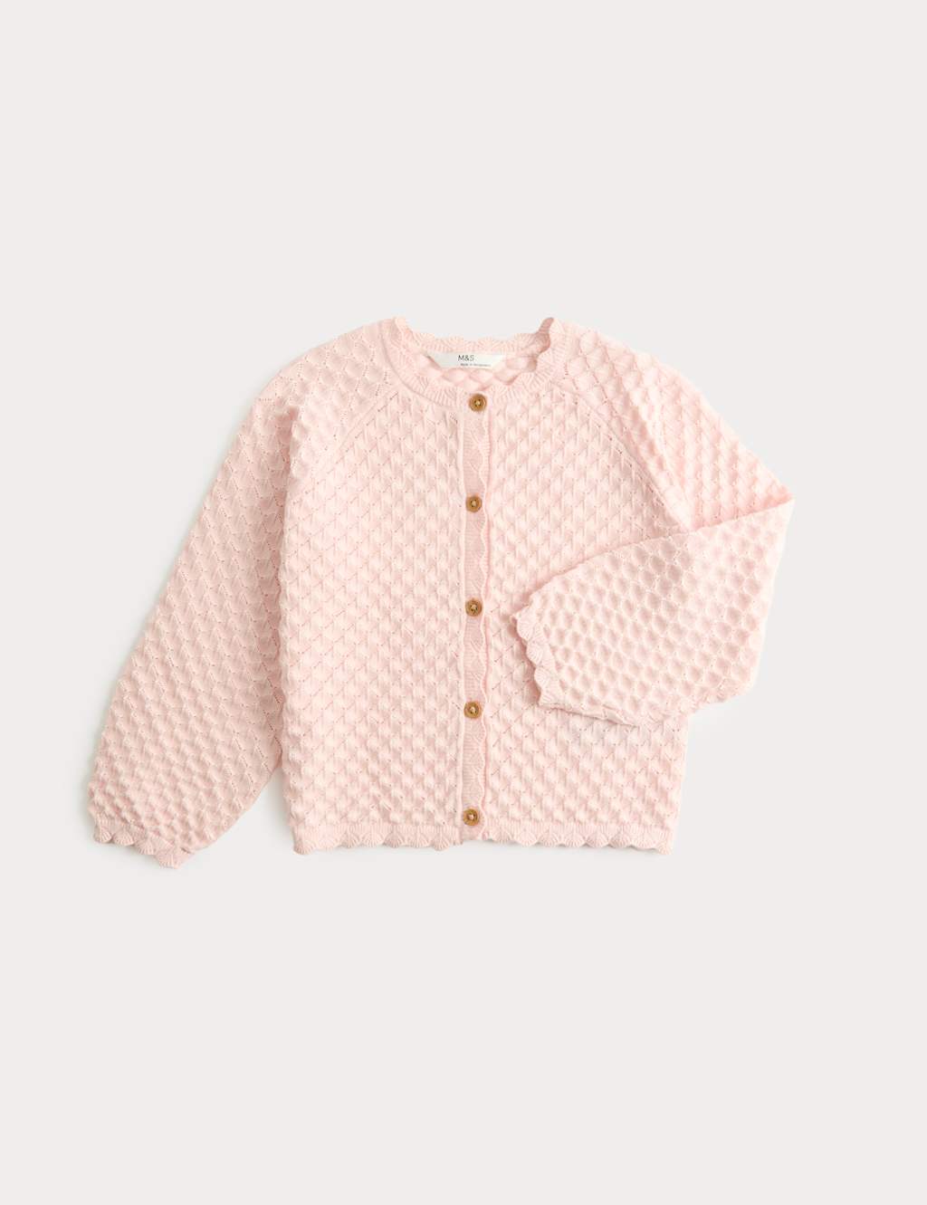 M&S Pure Cotton Pointelle Cardigan (2-8 Yrs) Pale Pink