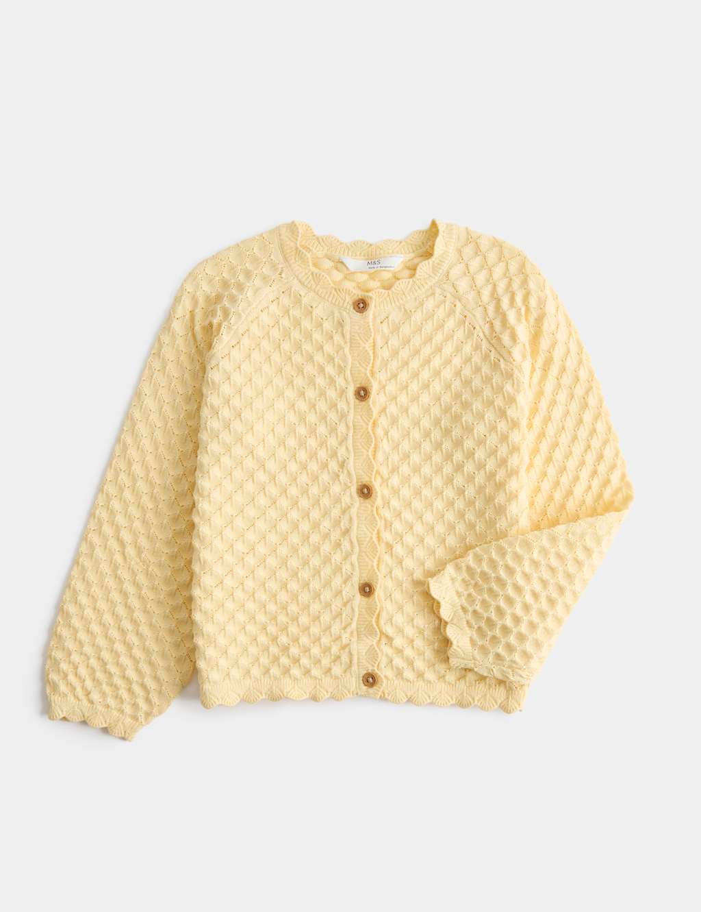 M&S Pure Cotton Pointelle Cardigan (2-8 Yrs) Pale Yellow