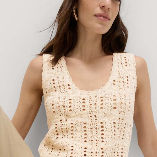 M&S Pure Cotton Pointelle Knitted Vest Light Natural