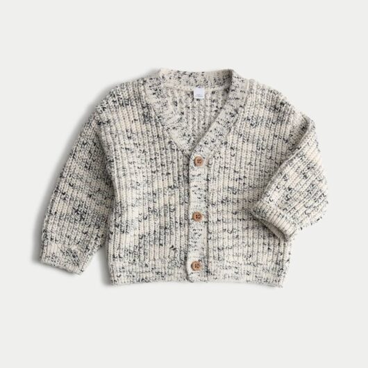 M&S Pure Cotton Ribbed Knitted Cardigan (0-6 Yrs) Grey Mix