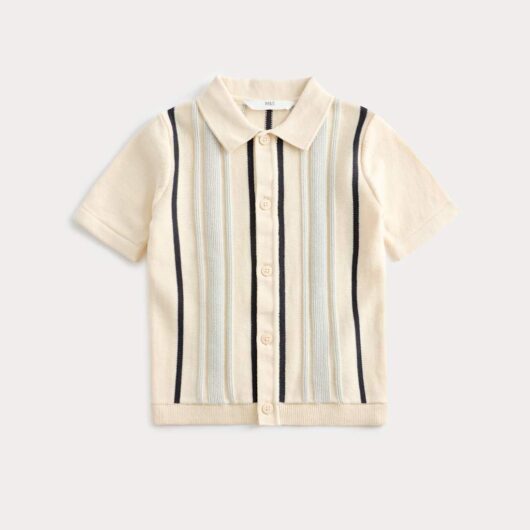 M&S Pure Cotton Striped Knitted Shirt (2-8 Yrs) Ecru Mix