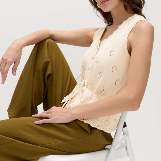 M&S Pure Cotton Textured Cropped Knitted Vest Vanilla