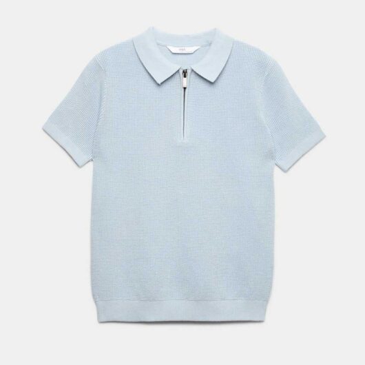 M&S Pure Cotton Waffle Knitted Polo Shirt (6-16 Yrs) Powder Blue