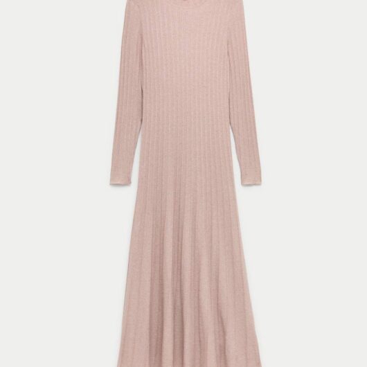 M&S Sparkly Ribbed Knitted Maxi Dress Pink