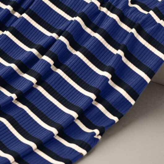 Meet MILK Derby Stripe Tencel Modal Rib Stretch Knit Fabric Lapis