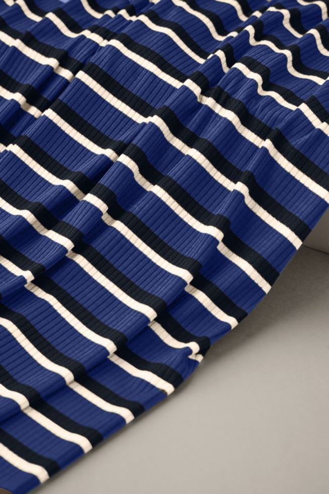 Meet MILK Derby Stripe Tencel Modal Rib Stretch Knit Fabric Lapis