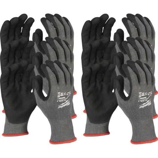 Milwaukee Cut Level 5 Dipped Work Gloves Black / Grey 2XL Pack of 12