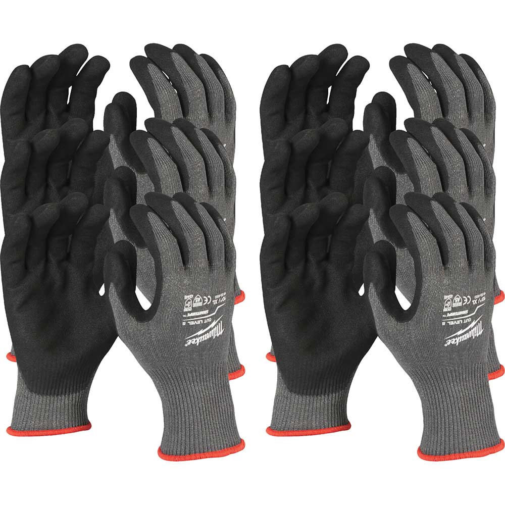 Milwaukee Cut Level 5 Dipped Work Gloves Black / Grey 2XL Pack of 12