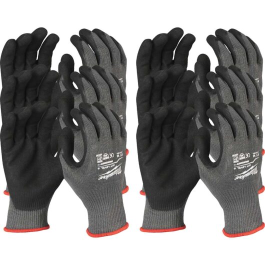 Milwaukee Cut Level 5 Dipped Work Gloves Black / Grey L Pack of 12