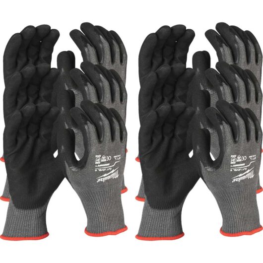 Milwaukee Cut Level 5 Dipped Work Gloves Black / Grey XL Pack of 12