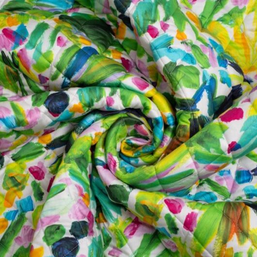 Minerva Exclusive Brushstroke Blooms Pre Quilted Reversible Coating Fabric