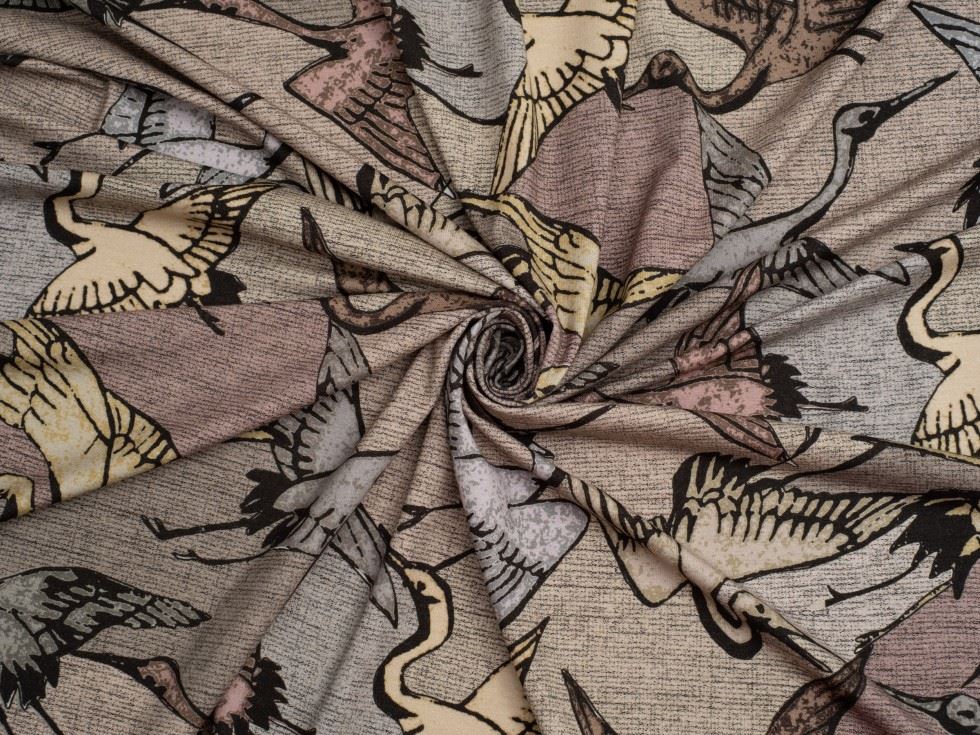 Minerva Exclusive Crane Dance Viscose Jersey Stretch Knit POD Fabric