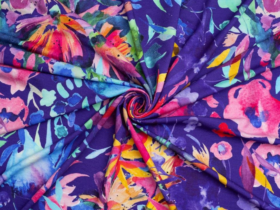 Minerva Exclusive Floret Flow Viscose Jersey Stretch Knit POD Fabric Brook