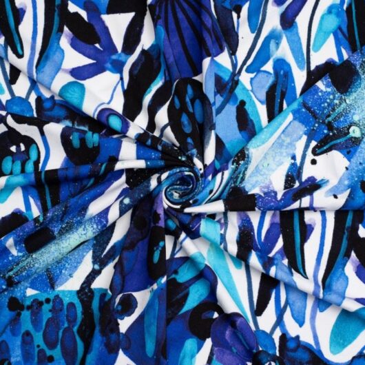 Minerva Exclusive Inky Grove Viscose Jersey Stretch Knit POD Fabric Blueberry
