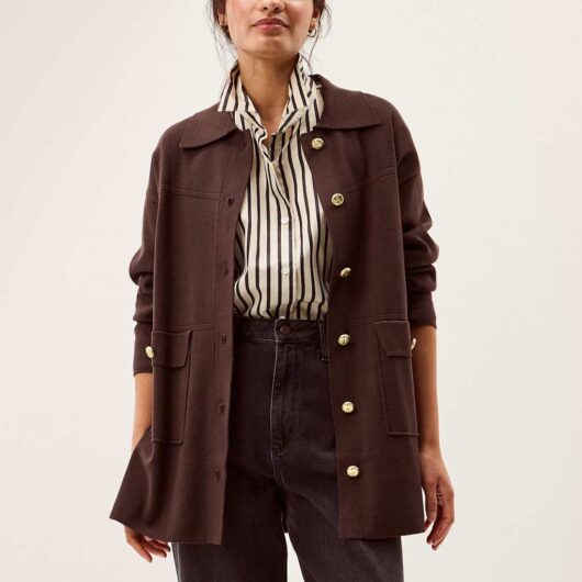 Monsoon Collared Knitted Jacket Navy Mix